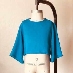 Teal Blue Bell Sleeve Crop Top- Toddler Shirt